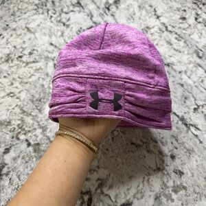 Under Armour Hat Beanie One Size Pink Fleece Lined Pleated Logo Womens
